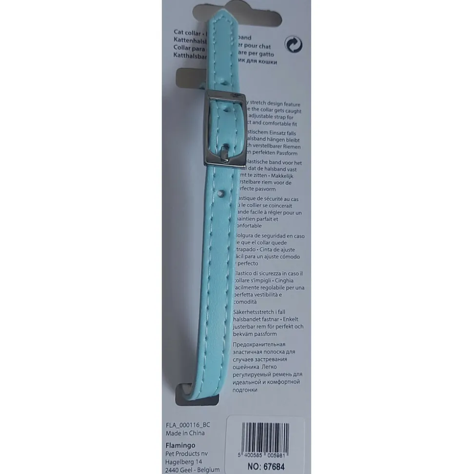 FLAMINGO - Collier 30 cm x 11 mm bleu clair avec strass et clochette pour chat