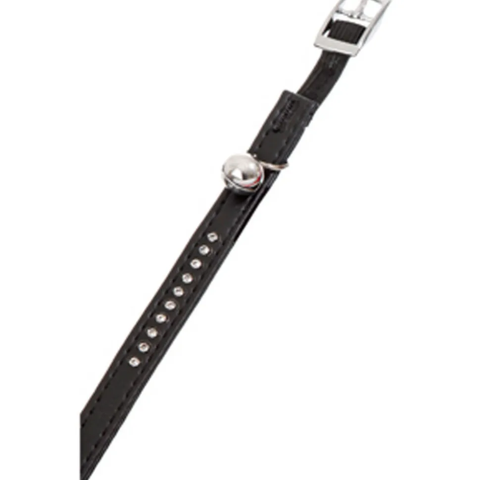 FLAMINGO - Collier 30 cm x 11 mm noir avec strass et clochette pour chat