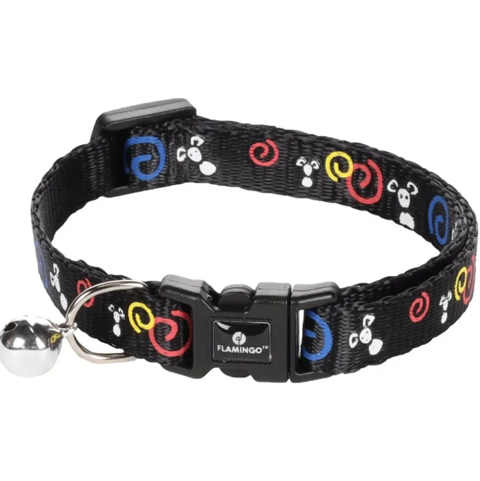 FLAMINGO - Collier réglable de 20 à 35 cm noir avec motif souris pour chat