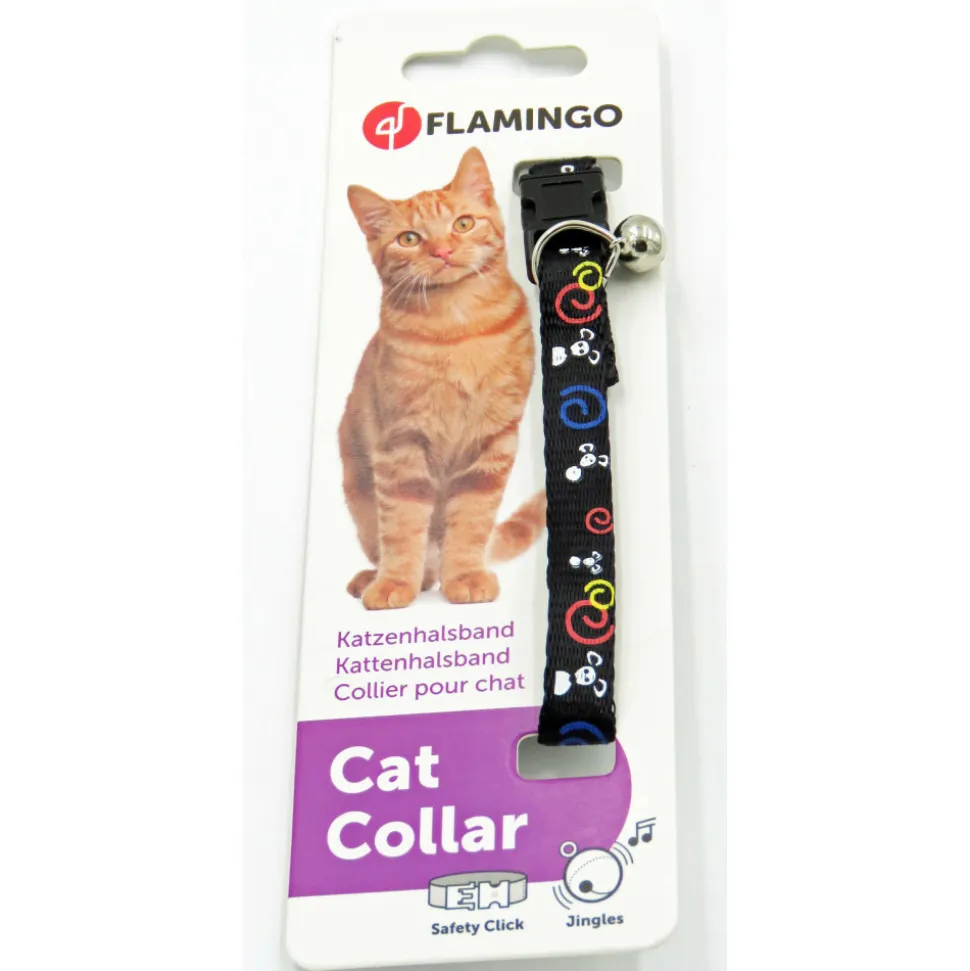 FLAMINGO - Collier réglable de 20 à 35 cm noir avec motif souris pour chat