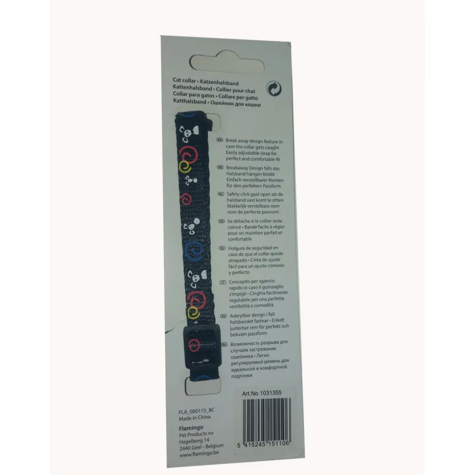 FLAMINGO - Collier réglable de 20 à 35 cm noir avec motif souris pour chat