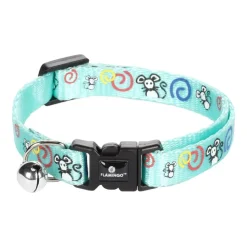FLAMINGO - Collier réglable de 20 à 35 cm turquoise avec motif souris pour chat