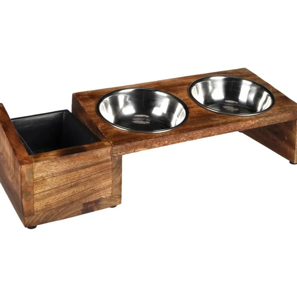FLAMINGO - Gamelles avec support bois et bac pour herbe à chat, 42 cm, pour chat