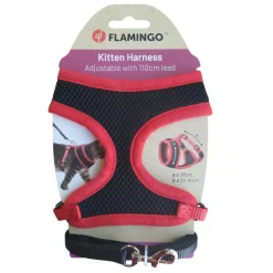 FLAMINGO - Harnais pour chatons, couleur noir et rouge, taille s, réglable