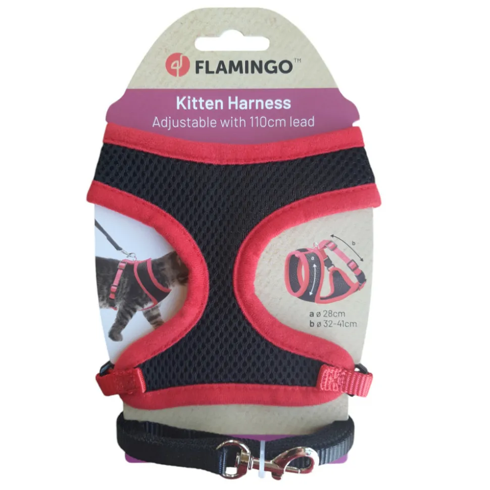 FLAMINGO - Harnais pour chatons, couleur noir et rouge, taille s, réglable