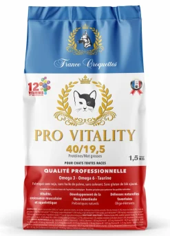 FRANCE CROQUETTES - Croquette pour chat adulte pro vitality 40/19,5 – 1,5kg – non sterilisé – france croquettes