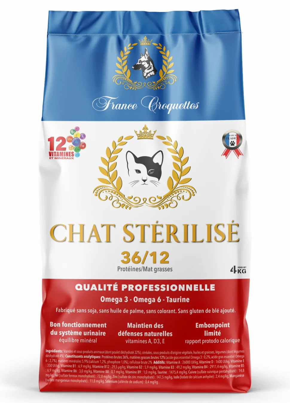 FRANCE CROQUETTES - Croquette pour chat adulte sterilise 36/12 – 4kg – chat adulte sterilisé – france croquettes