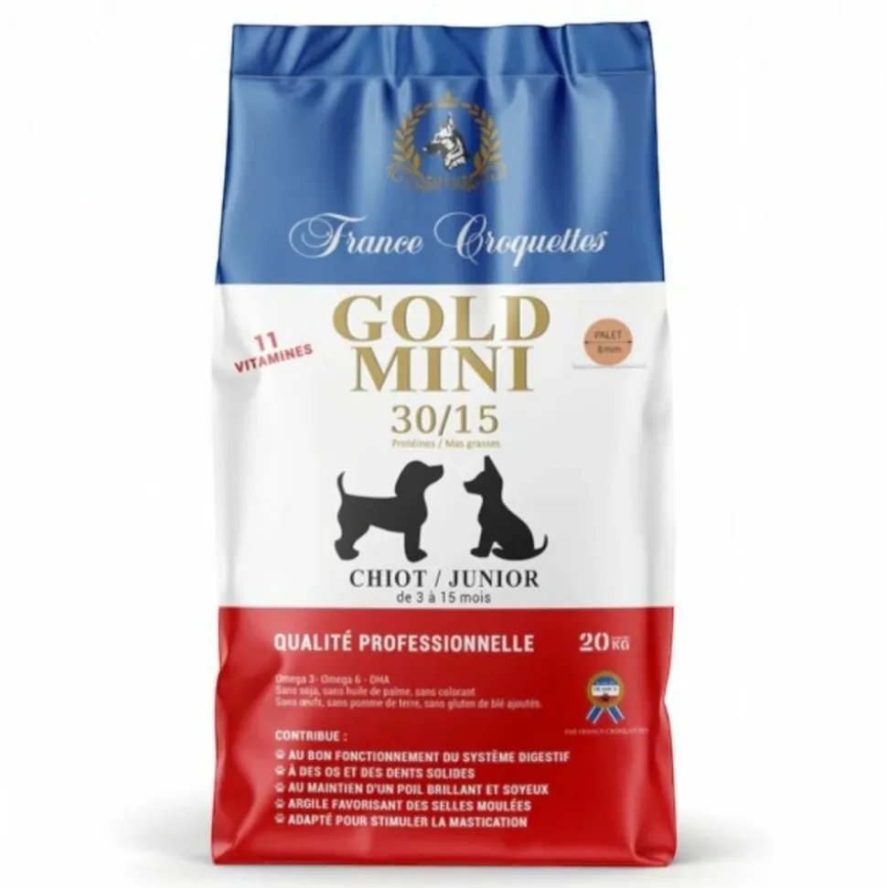 FRANCE CROQUETTES - France croquette pour chiot gold mini chiot junior 30/15 low grain – 20kg – petites à moyennes races - chiot 3 à 15 mois