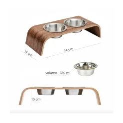 Gero - set de 2 gamelles surélevées en acier, socle bois noyer