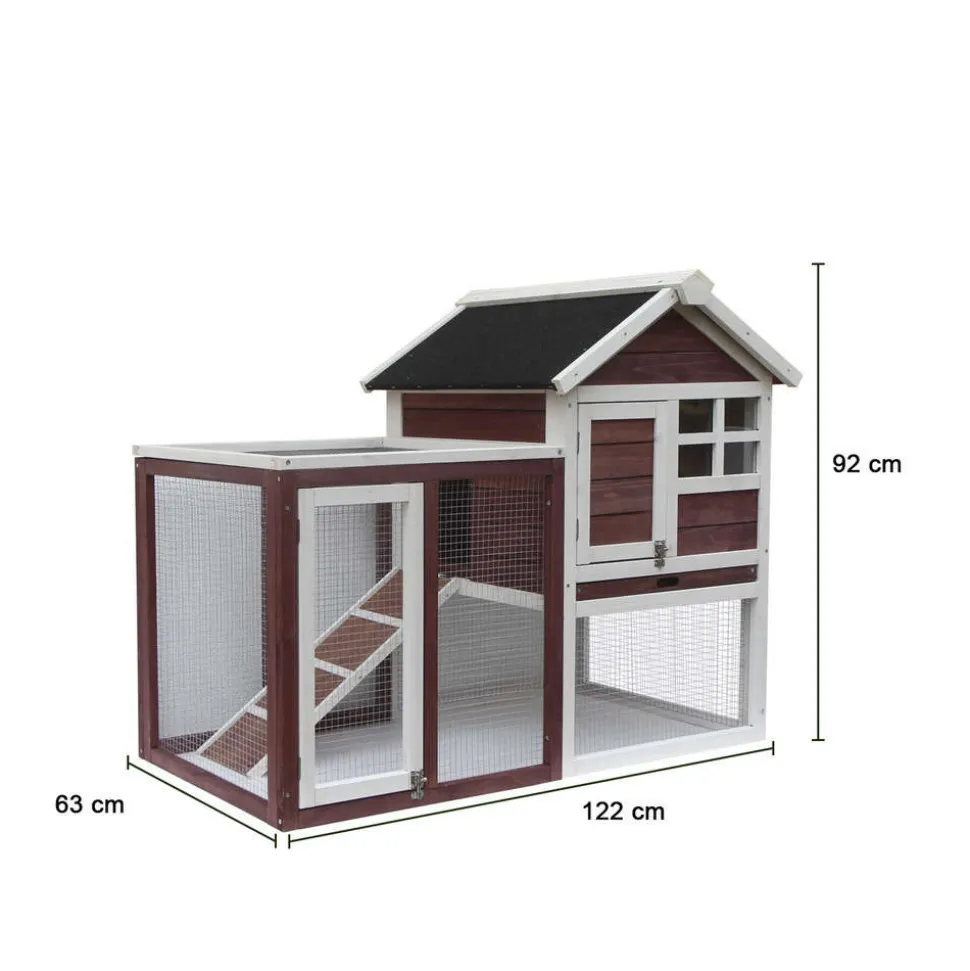 HABRITA - Poulailler en bois bicolore pour 3 poules avec pondoir - 122x63x92 cm