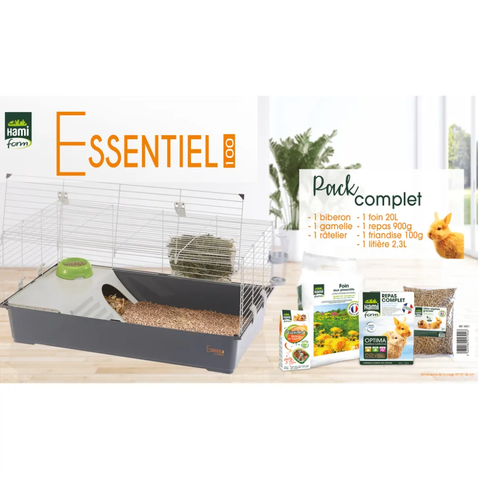 HAMI FORM - Kit cage "Essentiel 100", gris, rongeur : L.95xl.57xH.46 cm