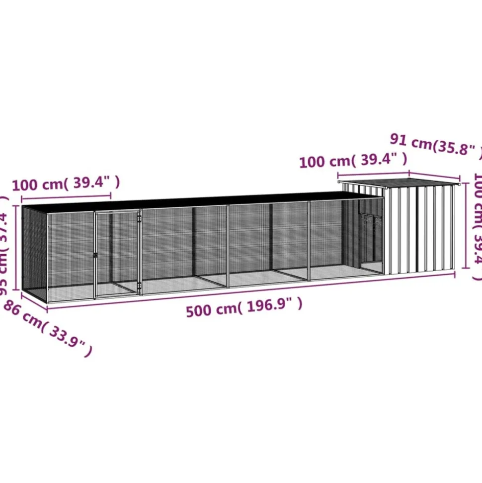HELLOSHOP26 - Cage pour poules 500 x 91 x 100 cm acier galvanisé gris