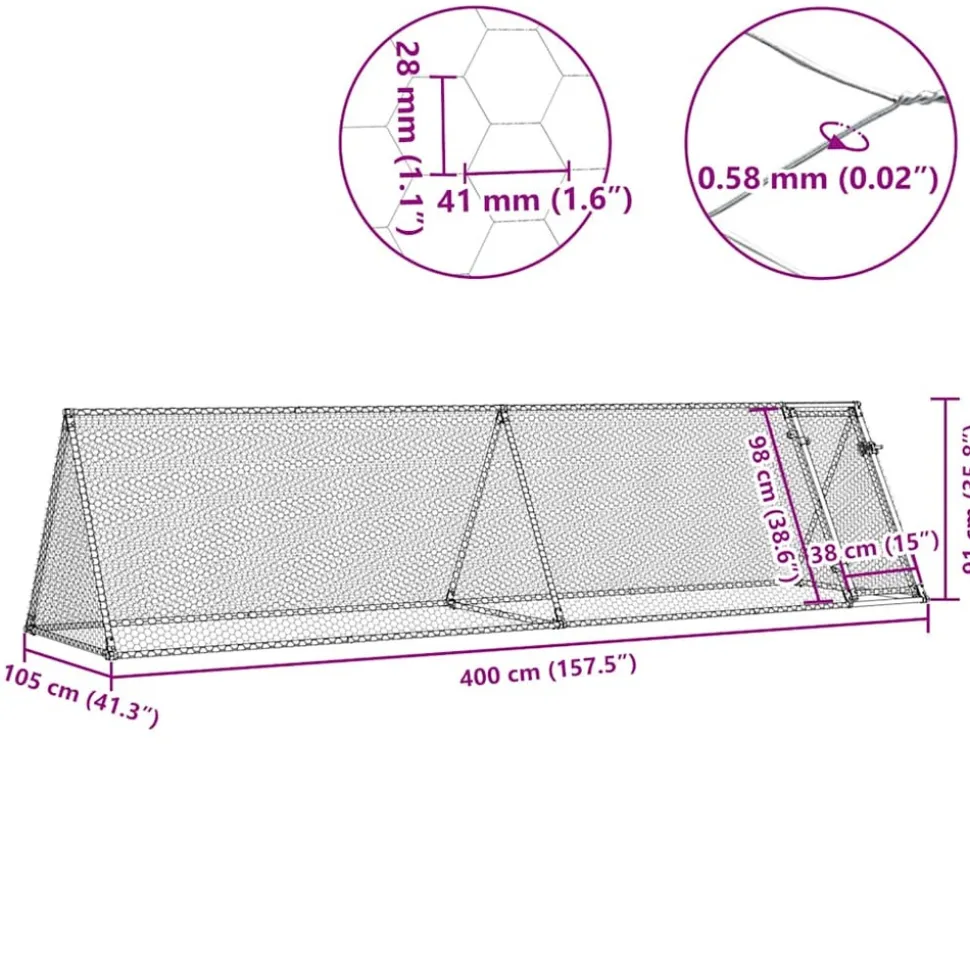HELLOSHOP26 - Cage pour poules argenté 400 x 105 x 91 cm acier galvanisé argent