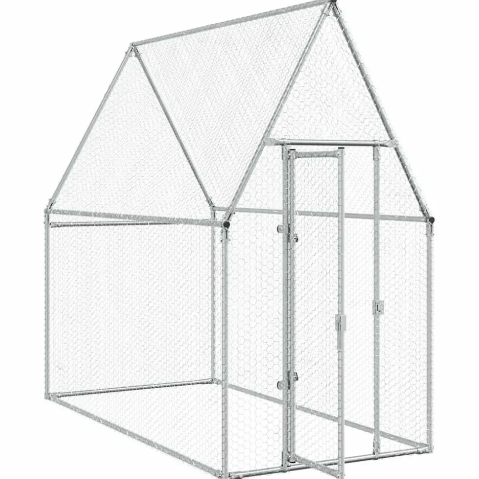 HELLOSHOP26 - Cage pour poules argenté 200 x 100 x 190 cm acier galvanisé argent