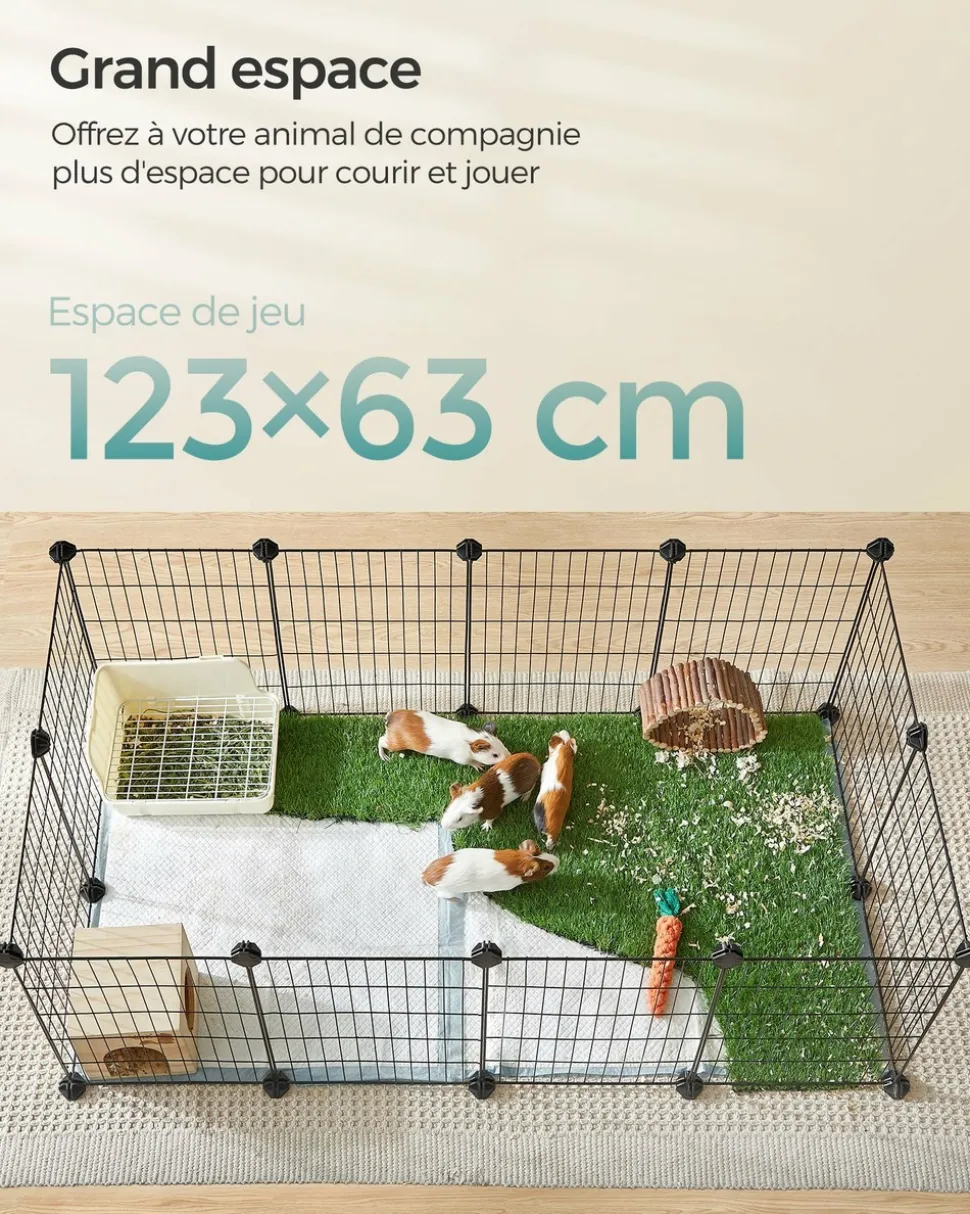 HELLOSHOP26 - Enclos modulable pour petits animaux cage intérieur maillet en caoutchouc offert cochon d'inde lapin assemblage facile 143 x