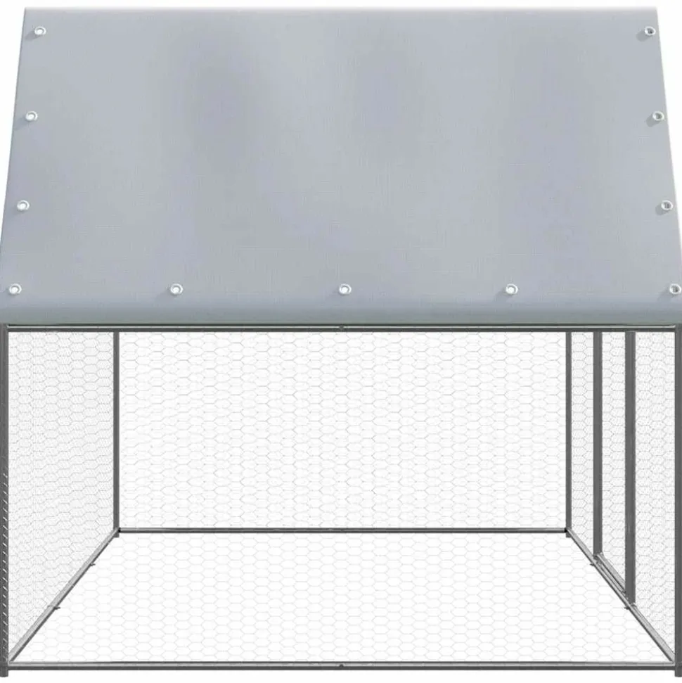 HELLOSHOP26 - Poulailler enclos cage poules argenté et 3 x 2 x 2 m acier galvanisé argent