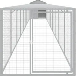 HELLOSHOP26 - Poulailler enclos cage poules avec cour clair 117 x 1017 x 123 cm acier galvanisé gris