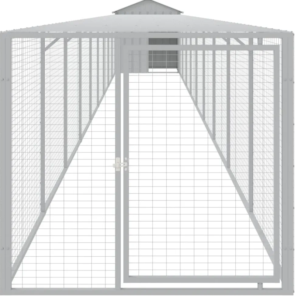 HELLOSHOP26 - Poulailler enclos cage poules avec cour clair 117 x 1017 x 123 cm acier galvanisé gris