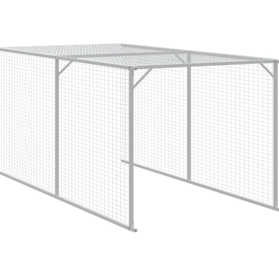 HELLOSHOP26 - Poulailler enclos cage poules avec cour clair 117 x 1017 x 123 cm acier galvanisé gris