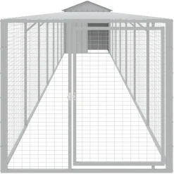 HELLOSHOP26 - Poulailler enclos cage poules avec cour clair 117 x 813 x 123 cm acier galvanisé gris