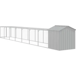 HELLOSHOP26 - Poulailler enclos cage poules avec cour clair 117 x 813 x 123 cm acier galvanisé gris