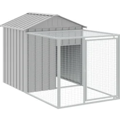 HELLOSHOP26 - Poulailler enclos cage poules avec cour clair 117 x 813 x 123 cm acier galvanisé gris
