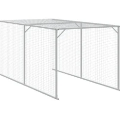 HELLOSHOP26 - Poulailler enclos cage poules avec cour clair 117 x 813 x 123 cm acier galvanisé gris