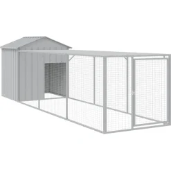 HELLOSHOP26 - Poulailler enclos cage poules avec cour clair 117 x 405 x 123 cm acier galvanisé gris
