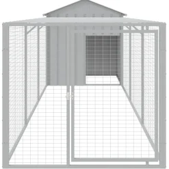 HELLOSHOP26 - Poulailler enclos cage poules avec cour clair 117 x 405 x 123 cm acier galvanisé gris