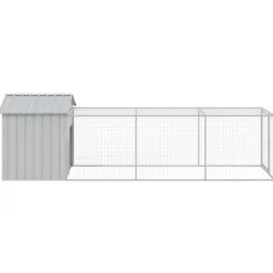 HELLOSHOP26 - Poulailler enclos cage poules avec cour clair 117 x 405 x 123 cm acier galvanisé gris