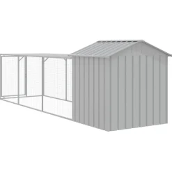 HELLOSHOP26 - Poulailler enclos cage poules avec cour clair 117 x 405 x 123 cm acier galvanisé gris
