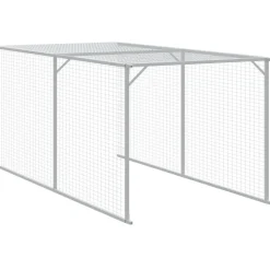 HELLOSHOP26 - Poulailler enclos cage poules avec cour clair 117 x 405 x 123 cm acier galvanisé gris