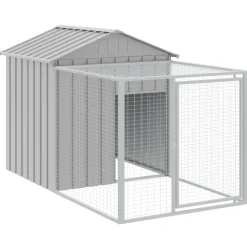 HELLOSHOP26 - Poulailler enclos cage poules avec cour clair 117 x 1221 x 123 cm acier galvanisé gris