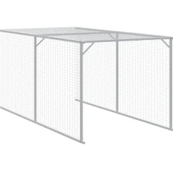 HELLOSHOP26 - Poulailler enclos cage poules avec cour clair 117 x 1221 x 123 cm acier galvanisé gris