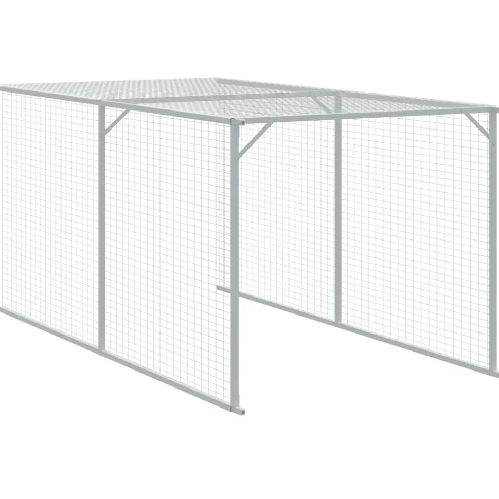 HELLOSHOP26 - Poulailler enclos cage poules avec cour clair 117 x 1221 x 123 cm acier galvanisé gris