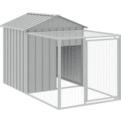 HELLOSHOP26 - Poulailler enclos cage poules avec cour clair 117 x 609 x 123 cm acier galvanisé gris