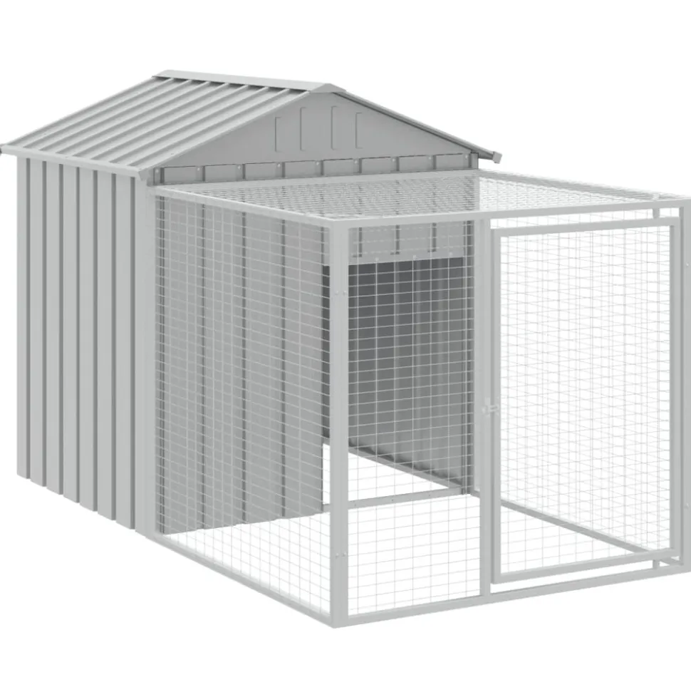 HELLOSHOP26 - Poulailler enclos cage poules avec cour clair 117 x 609 x 123 cm acier galvanisé gris