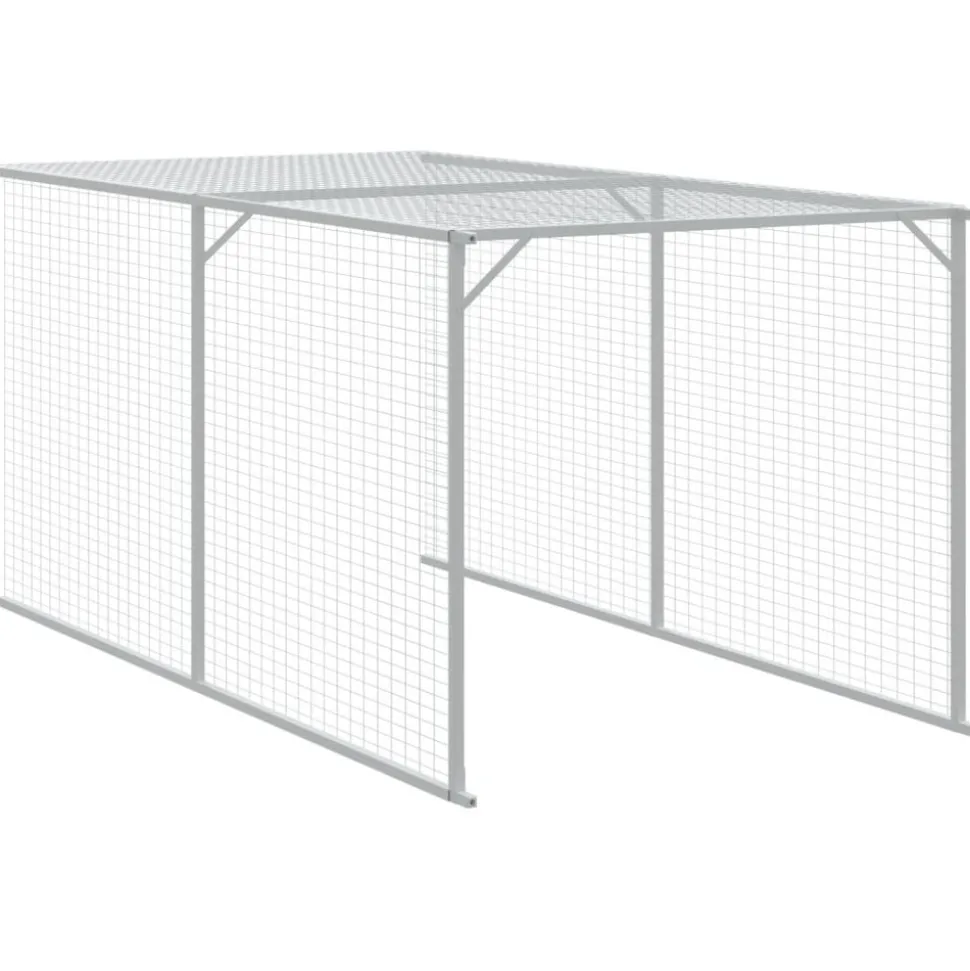 HELLOSHOP26 - Poulailler enclos cage poules avec cour clair 117 x 609 x 123 cm acier galvanisé gris