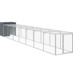HELLOSHOP26 - Poulailler enclos cage poules avec cour 110 x 813 x 110 cm acier galvanisé anthracite