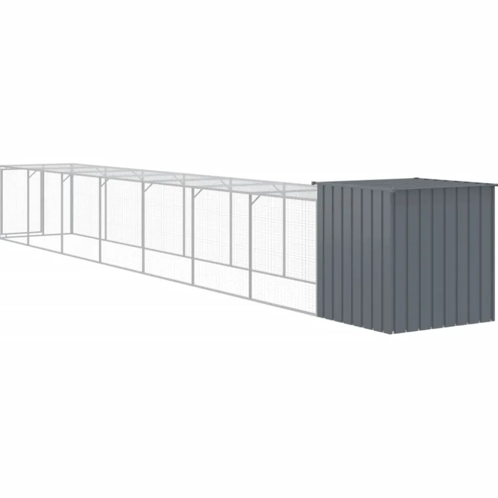 HELLOSHOP26 - Poulailler enclos cage poules avec cour 110 x 813 x 110 cm acier galvanisé anthracite