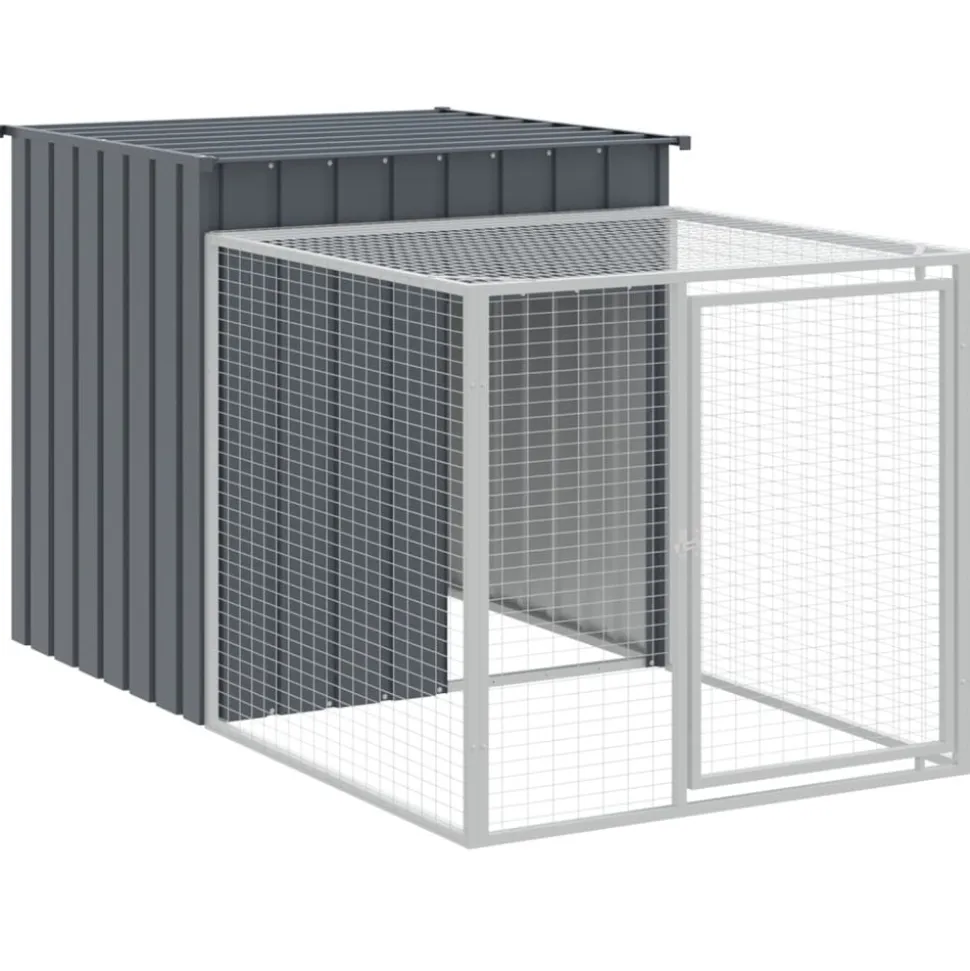 HELLOSHOP26 - Poulailler enclos cage poules avec cour 110 x 813 x 110 cm acier galvanisé anthracite