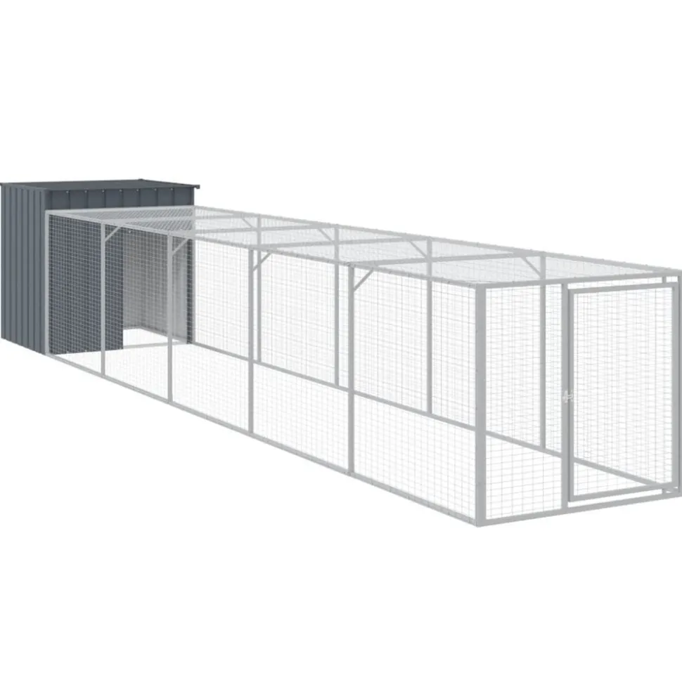 HELLOSHOP26 - Poulailler enclos cage poules avec cour 110 x 609 x 110 cm acier galvanisé anthracite