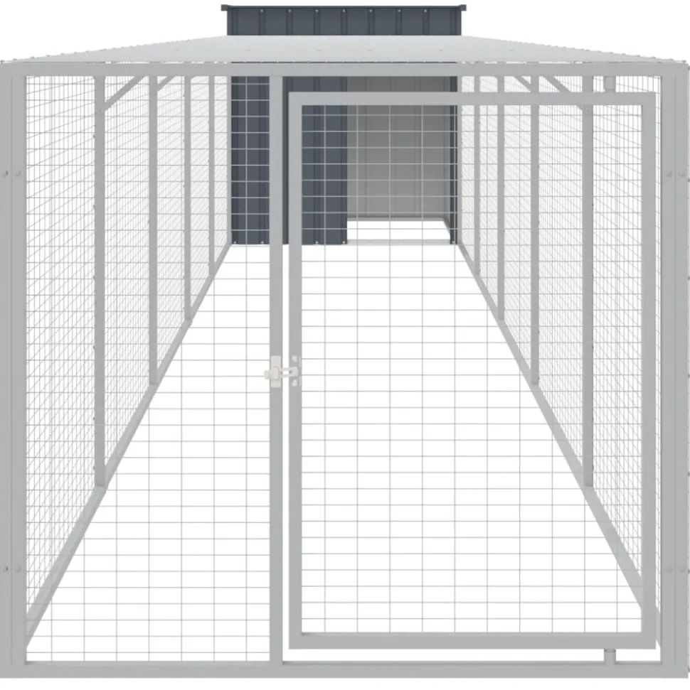 HELLOSHOP26 - Poulailler enclos cage poules avec cour 110 x 609 x 110 cm acier galvanisé anthracite