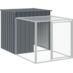 HELLOSHOP26 - Poulailler enclos cage poules avec cour 110 x 609 x 110 cm acier galvanisé anthracite