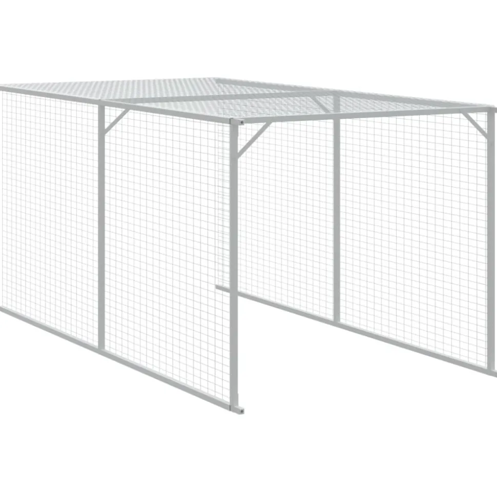HELLOSHOP26 - Poulailler enclos cage poules avec cour 110 x 609 x 110 cm acier galvanisé anthracite