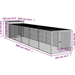 HELLOSHOP26 - Poulailler enclos cage poules avec cour 110 x 609 x 110 cm acier galvanisé anthracite