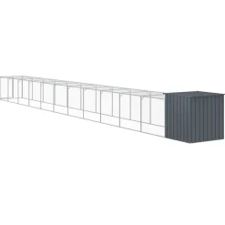 HELLOSHOP26 - Poulailler enclos cage poules avec cour 110 x 1221 x 110 cm acier galvanisé anthracite