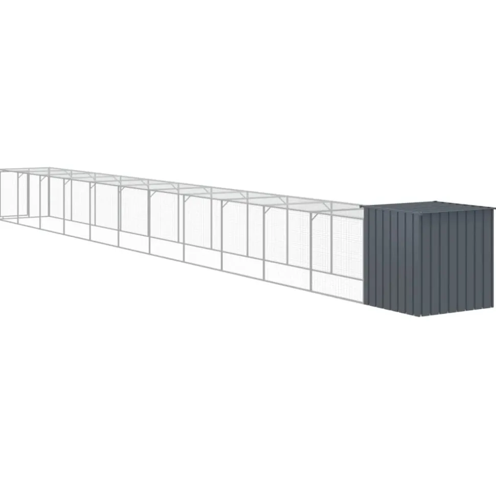 HELLOSHOP26 - Poulailler enclos cage poules avec cour 110 x 1221 x 110 cm acier galvanisé anthracite