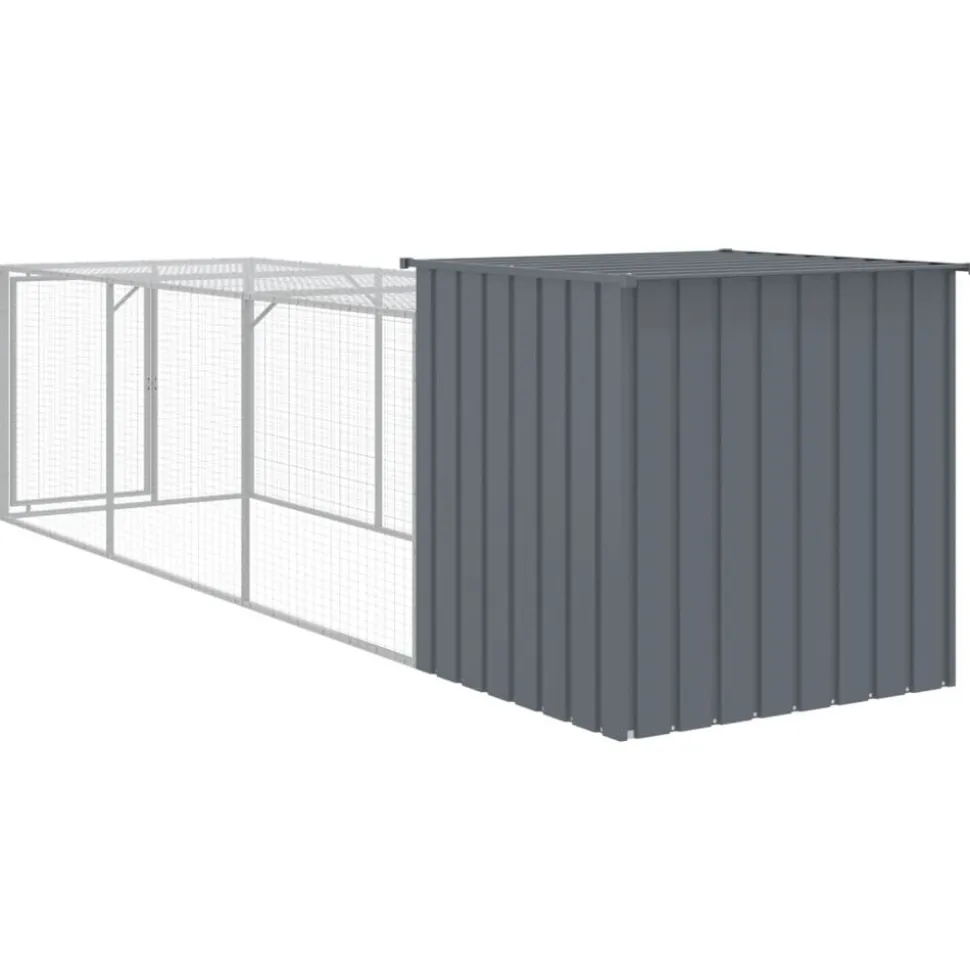 HELLOSHOP26 - Poulailler enclos cage poules avec cour 110 x 405 x 110 cm acier galvanisé anthracite