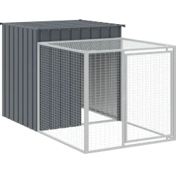 HELLOSHOP26 - Poulailler enclos cage poules avec cour 110 x 405 x 110 cm acier galvanisé anthracite